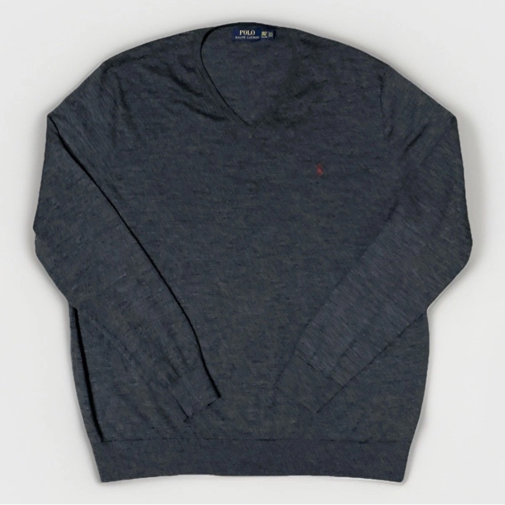Polo Ralph Lauren Sweater Mens 2XLT Grey 100% Merino Wool V Neck - Picture 7 of 7